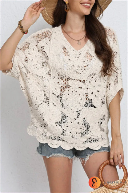 Ivory Crochet Batwing Top with Scalloped Hem - Easy Summer Days - Casual • Everyday • just in • Lingerie Hut