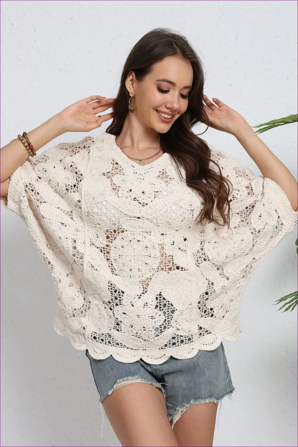 Ivory Crochet Batwing Top with Scalloped Hem - Easy Summer Days - Casual • Everyday • just in • Lingerie Hut