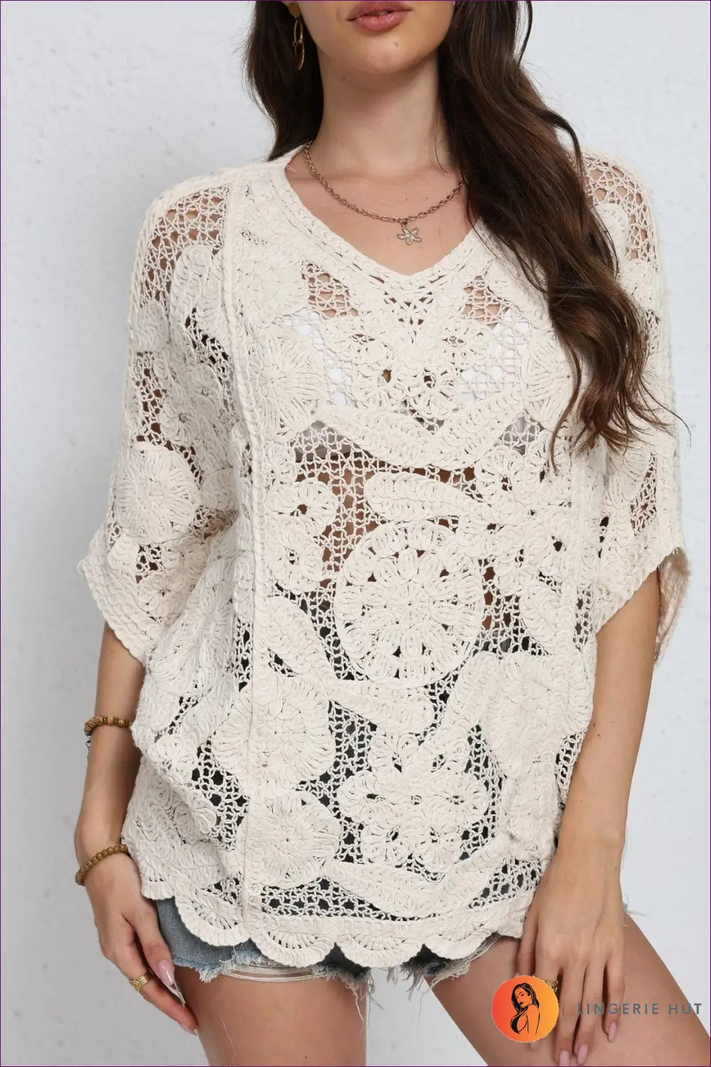 Ivory Crochet Batwing Top with Scalloped Hem - Easy Summer Days - Casual • Everyday • just in • Lingerie Hut