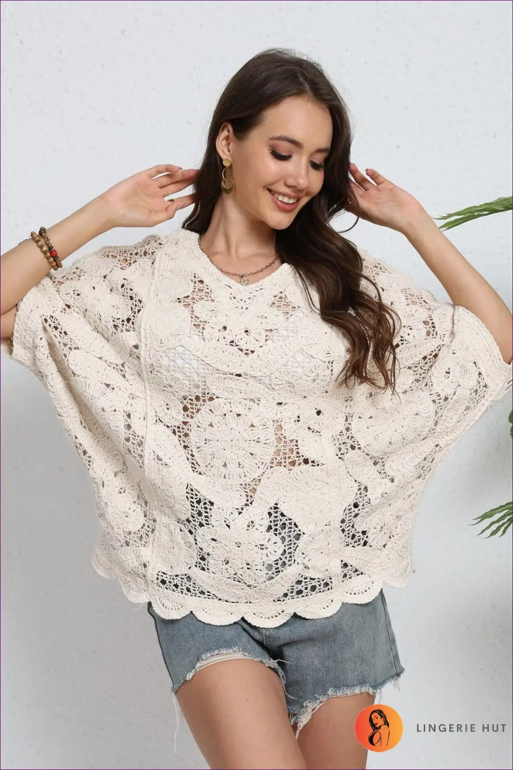 Ivory Crochet Batwing Top with Scalloped Hem - Easy Summer Days - s / Casual • Everyday • just in • Lingerie Hut