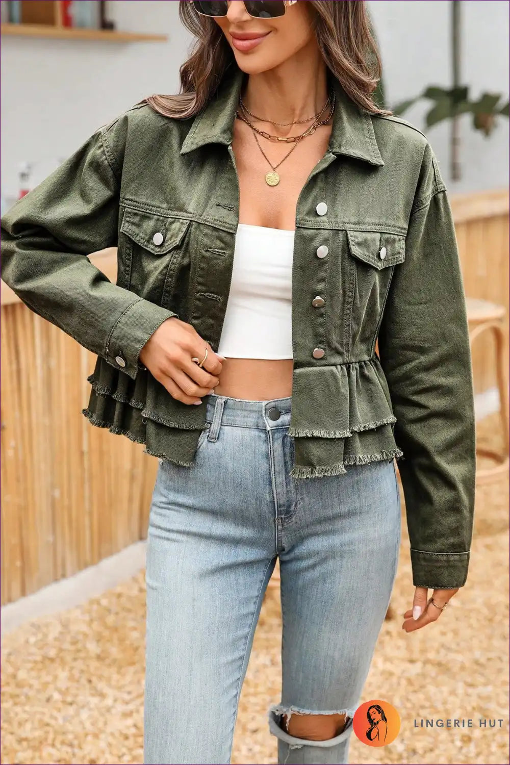 Jacket with Ruffle Hem Detail - Casual Sophistication for All Season, Autumn, Casual, Everyday,