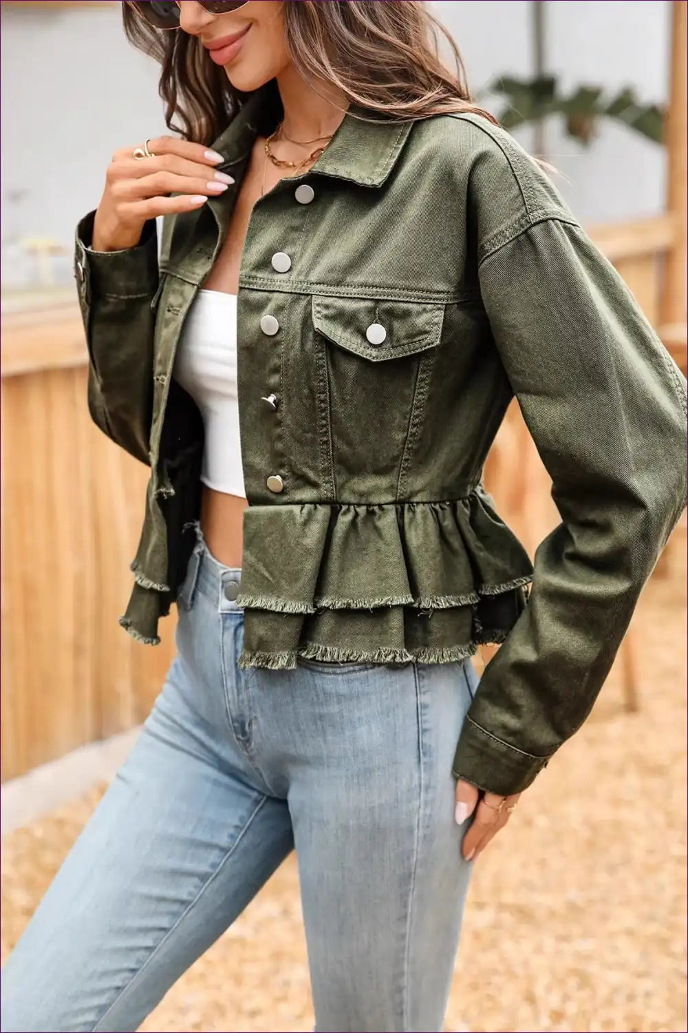 Jacket with Ruffle Hem Detail - Casual Sophistication for All Season, Autumn, Casual, Everyday,