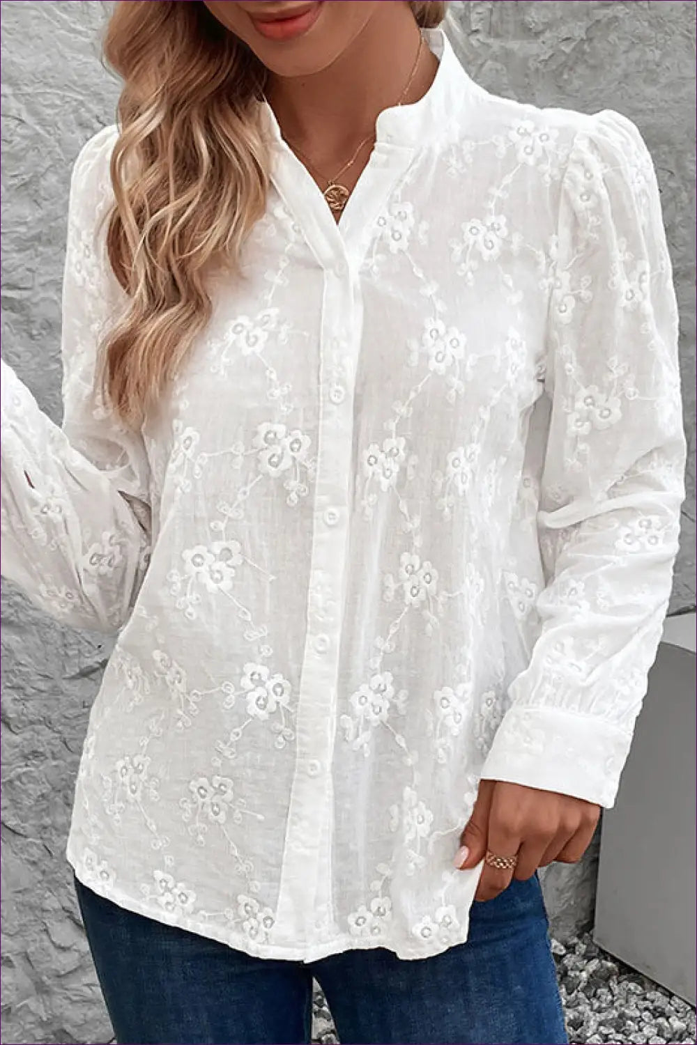 Jacquard Button-up Shirt - Understated Glamour for Every Day - Top - Clothing Tops - Lingerie Hut - Autumn • Blouse