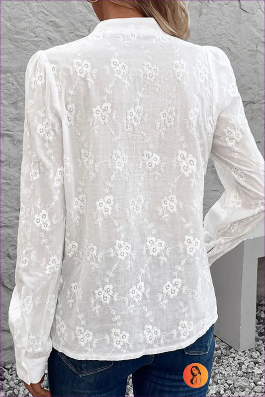 Jacquard Button-up Shirt - Understated Glamour for Every Day - Top - Clothing Tops - Lingerie Hut - Autumn • Blouse