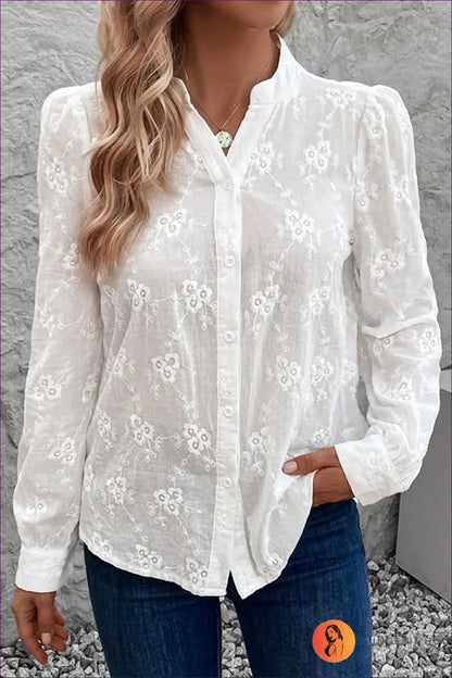 Jacquard Button-up Shirt - Understated Glamour for Every Day - s / White - Top - Clothing Tops - Lingerie Hut - Autumn
