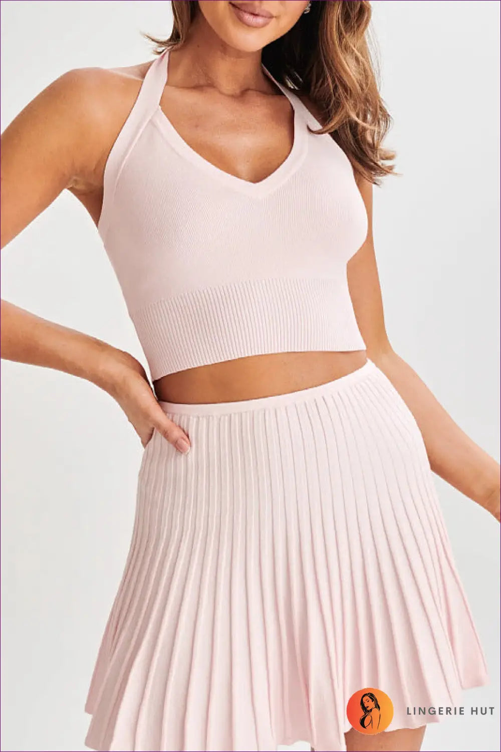 Jersey Co-ord Set with Crop Top & Mini Skirt - Effortless Summer Days - s / Pink - co Ord - Outfit Sets - Lingerie Hut