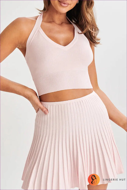 Jersey Co-ord Set with Crop Top & Mini Skirt - Effortless Summer Days - s / Pink - co Ord - Outfit Sets - Lingerie Hut