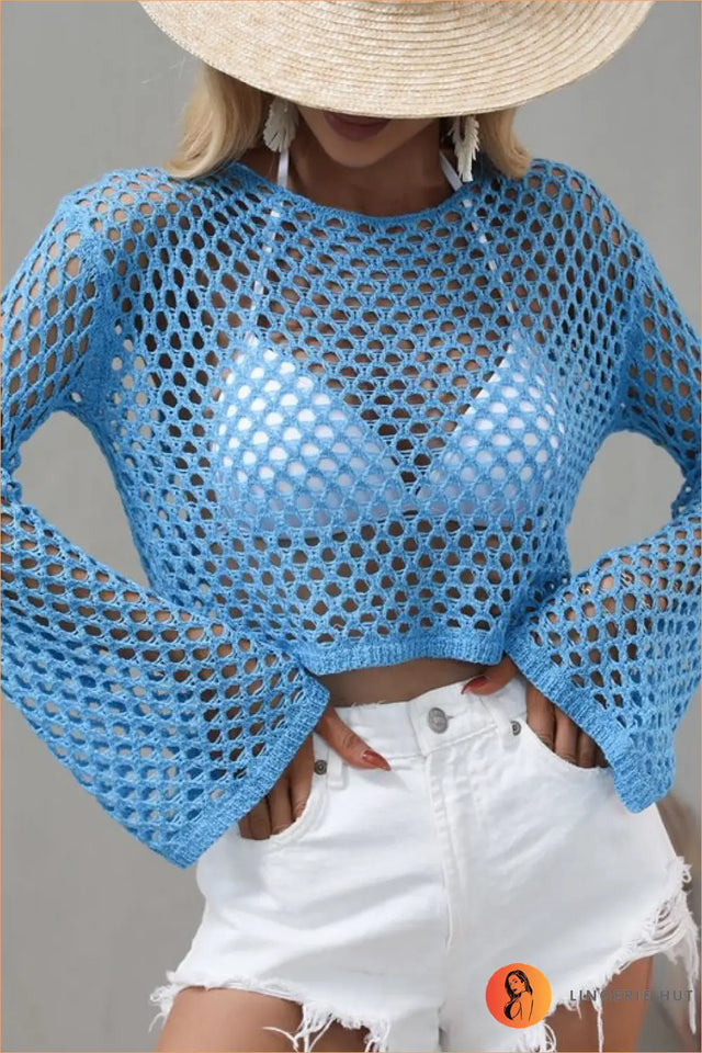Mesh Long Sleeve Top with Cutout - Effortless Nostalgia