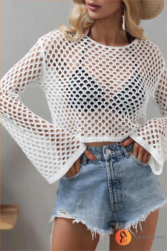 Mesh Long Sleeve Top with Cutout - Effortless Nostalgia