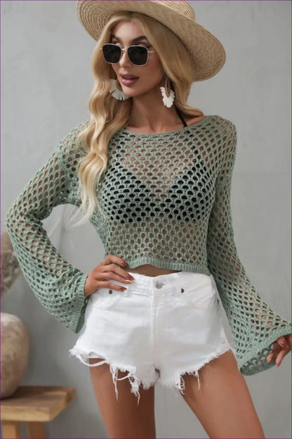 Mesh Long Sleeve Top with Cutout - Effortless Nostalgia - Jumper - Autumn • Beachwear • Boho • Casual • Clothing