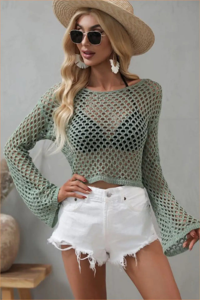 Mesh Long Sleeve Top with Cutout - Effortless Nostalgia