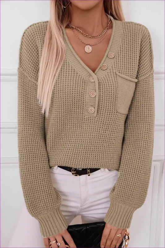 Jumper with Button Detail - Effortless Weekend Elegance for All Season, Autumn, Casual, Everyday, Jersey