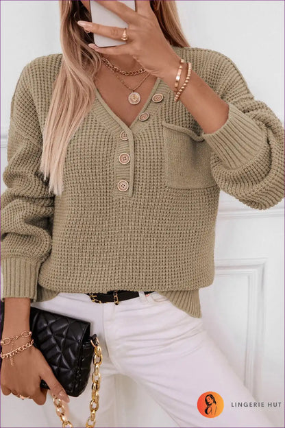 Jumper with Button Detail - Effortless Weekend Elegance for All Season, Autumn, Casual, Everyday, Jersey