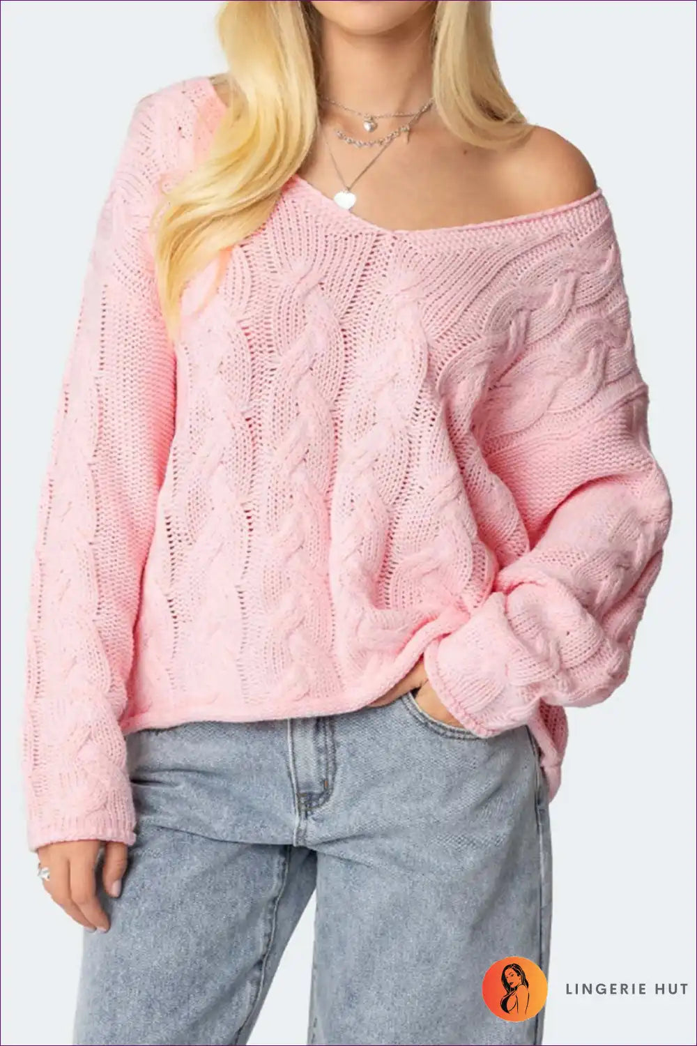 Jumper with Cable Knit Detail - Romantic Femininity for Autumn, Casual, Everyday, Jersey,