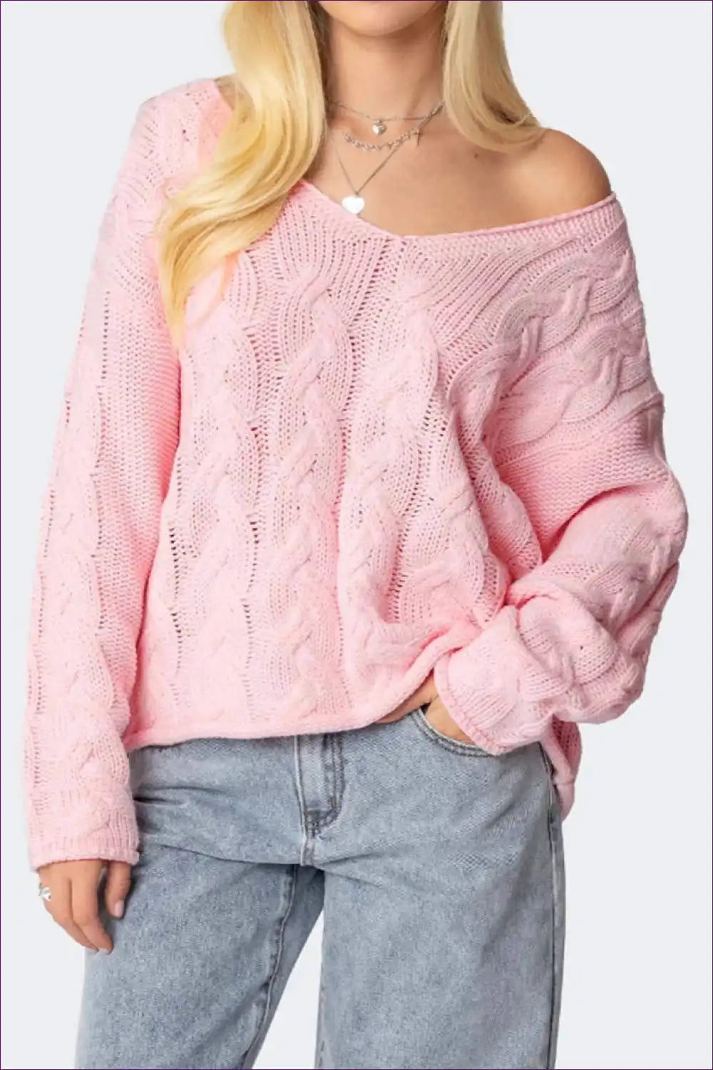 Jumper with Cable Knit Detail - Romantic Femininity for Autumn, Casual, Everyday, Jersey,