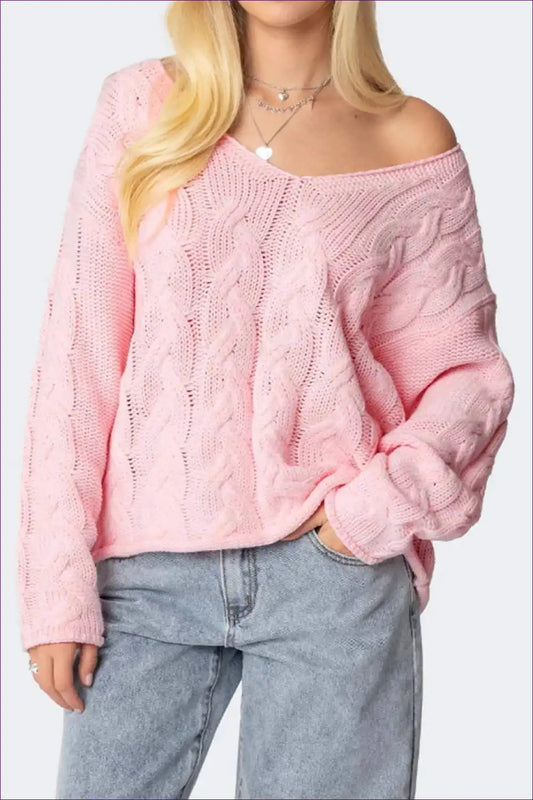 Jumper with Cable Knit Detail - Romantic Femininity for Autumn, Casual, Everyday, Jersey,