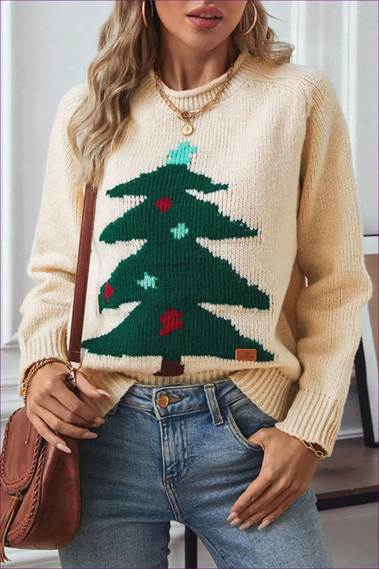 Jumper with Christmas Tree Motif - Holiday Spirit for Autumn, Casual, Everyday, just In, Modest
