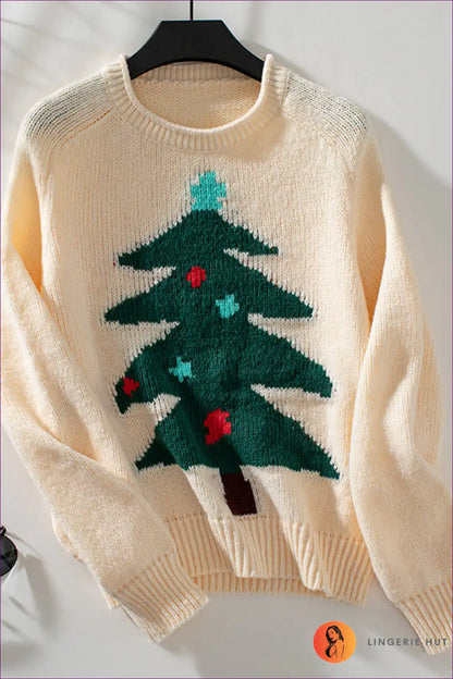 Jumper with Christmas Tree Motif - Holiday Spirit for Autumn, Casual, Everyday, just In, Modest