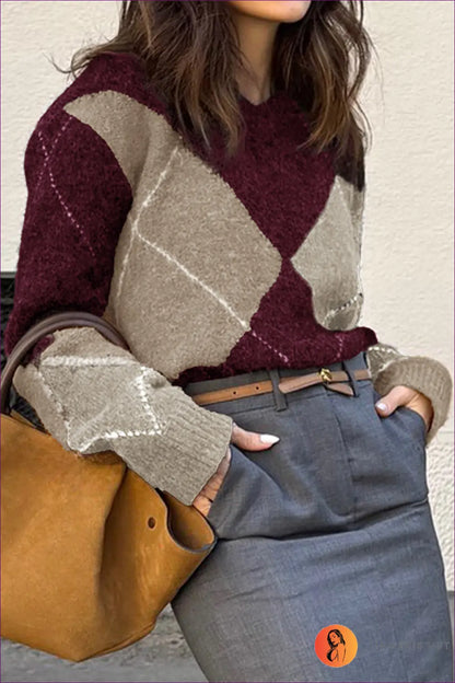 Jumper with Colour Block Design - Artistic Expression - s / Burgundy - Lingerie Hut - All Season • Autumn • Casual