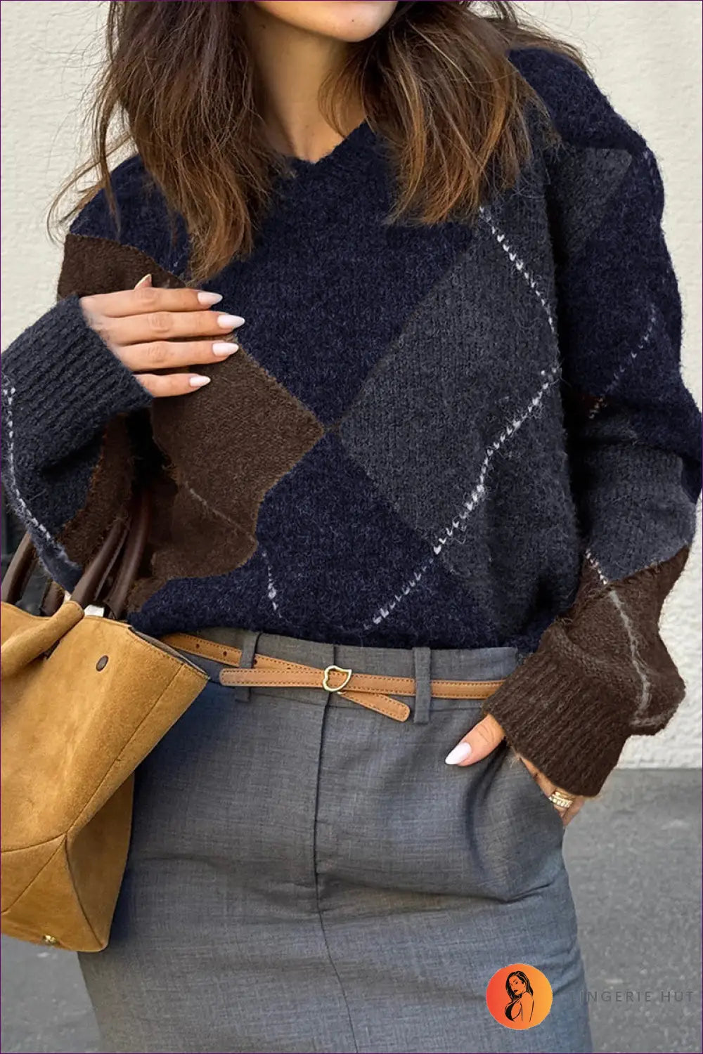 Jumper with Colour Block Design - Artistic Expression - s / Purplish Blue - Lingerie Hut - All Season • Autumn • Casual