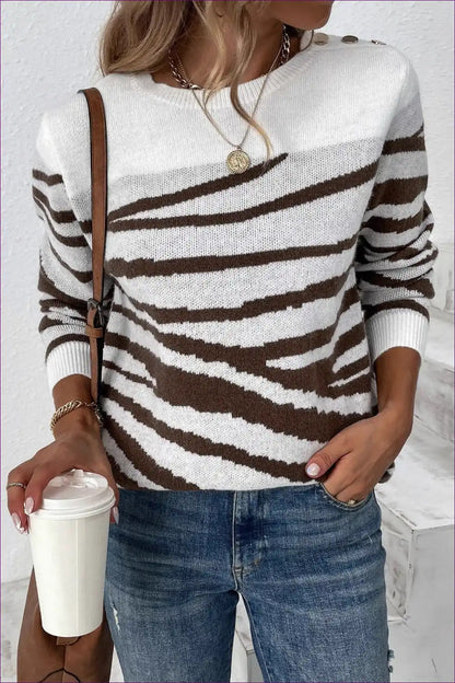 Jumper with Diagonal Stripes - Coffee Shop Confidence for All Season, Autumn, Casual, Everyday,