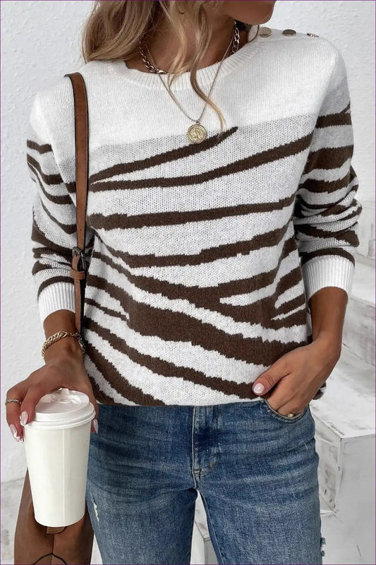 Jumper with Diagonal Stripes - Coffee Shop Confidence for All Season, Autumn, Casual, Everyday,