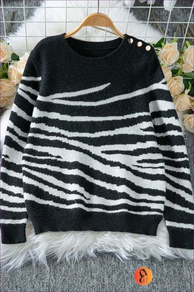 Striped Jumper with Button Detail - Effortless Everyday Ease