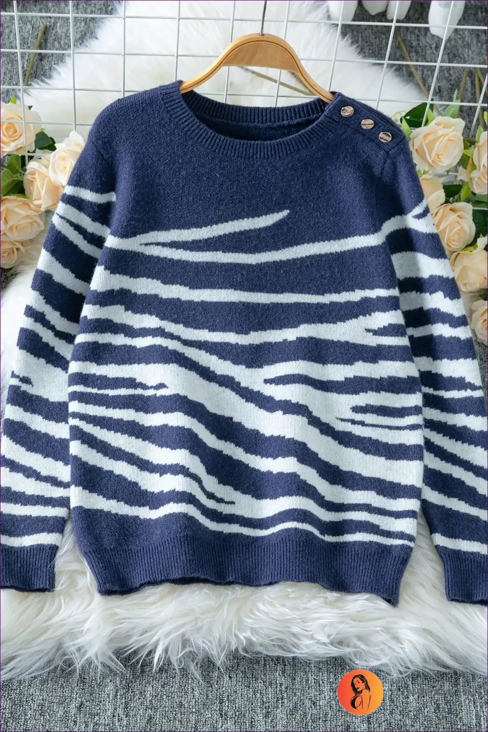 Jumper with Diagonal Stripes - Coffee Shop Confidence for All Season, Autumn, Casual, Everyday,