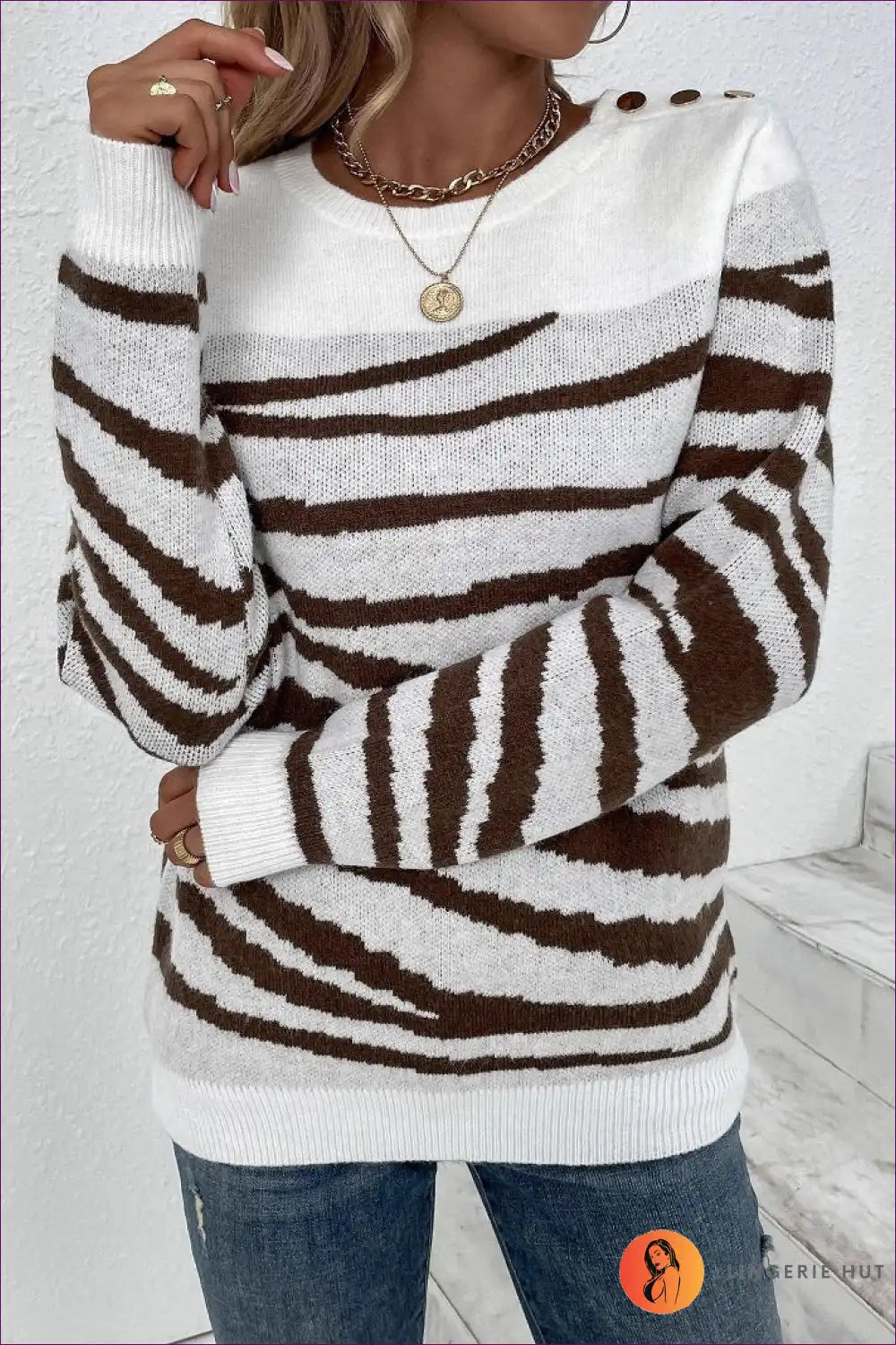 Jumper with Diagonal Stripes - Coffee Shop Confidence for All Season, Autumn, Casual, Everyday,