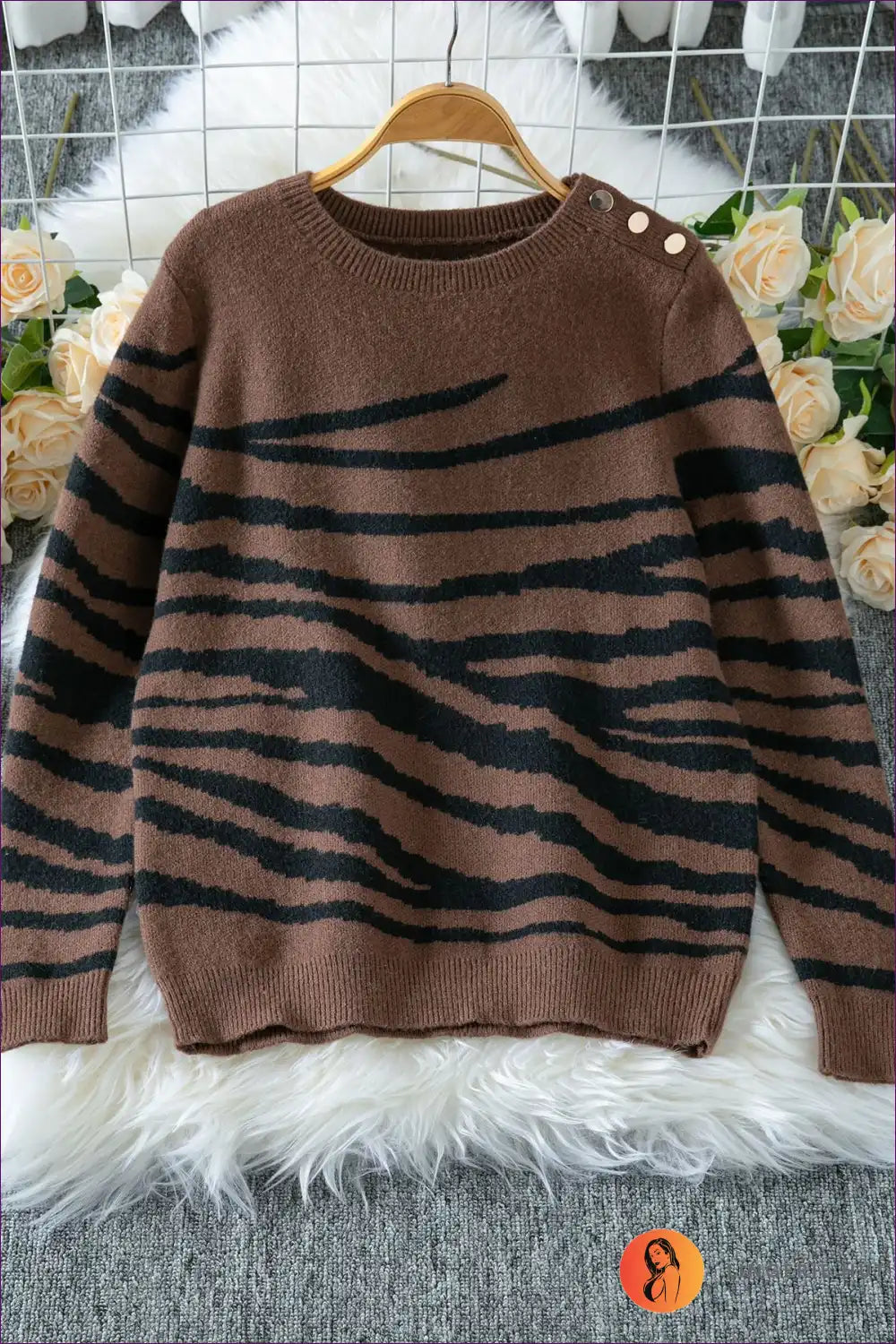 Jumper with Diagonal Stripes - Coffee Shop Confidence for All Season, Autumn, Casual, Everyday,