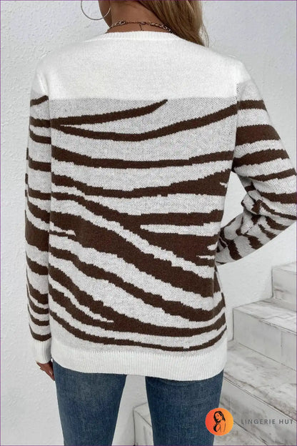 Jumper with Diagonal Stripes - Coffee Shop Confidence for All Season, Autumn, Casual, Everyday,
