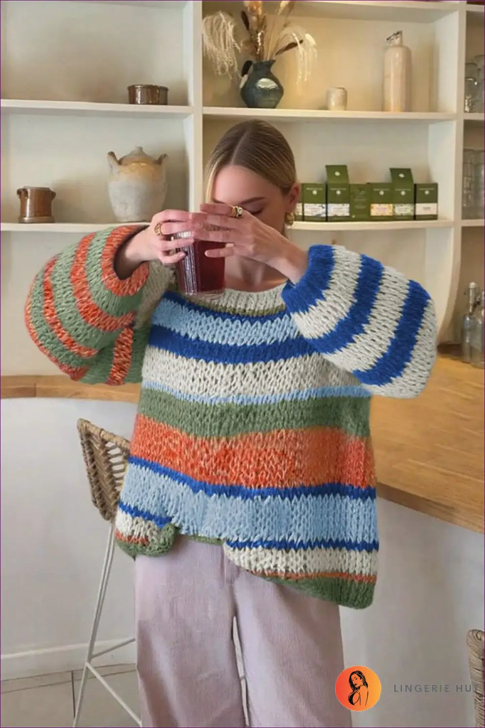 Jumper with Rainbow Stripes - Weekend Adventure - s / Blue - Lingerie Hut - All Season • Autumn • Casual • Cotton