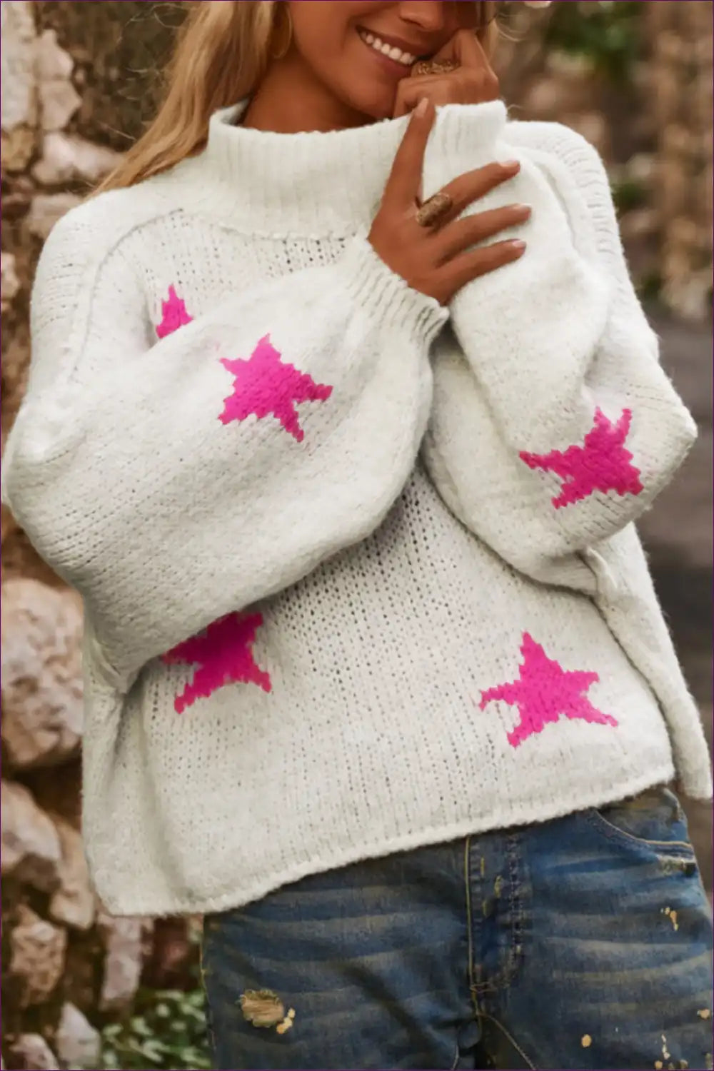 Jumper with Star Motifs - Playful Sophistication for All Season, Casual, Everyday, Glamour,