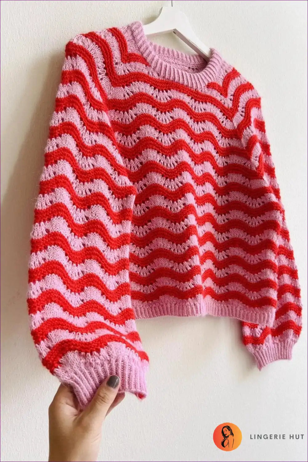 Jumper with Wave Stripes - Artistic Expression for All Season, Casual, Everyday, just In, Modest