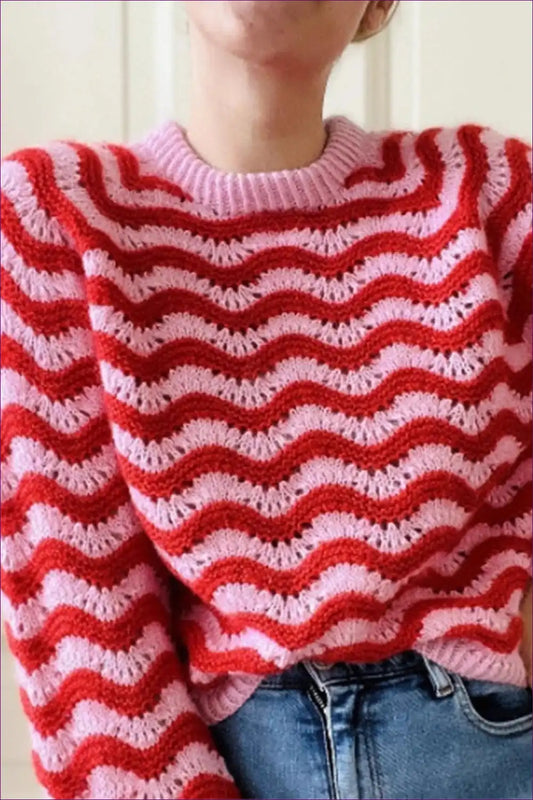 Jumper with Wave Stripes - Artistic Expression for All Season, Casual, Everyday, just In, Modest