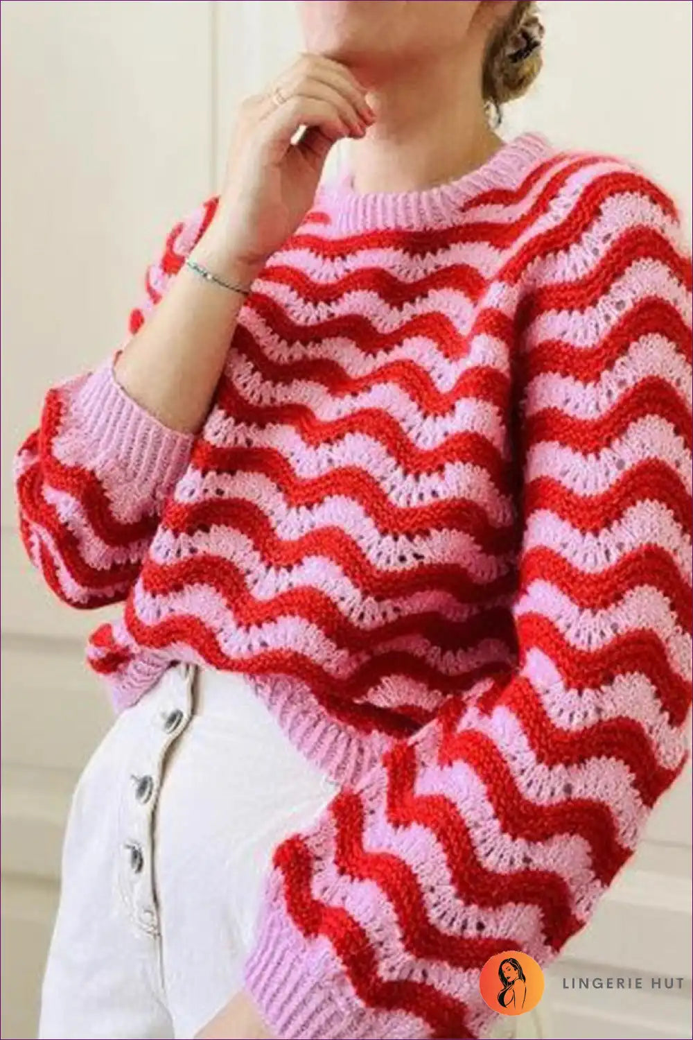 Jumper with Wave Stripes - Artistic Expression for All Season, Casual, Everyday, just In, Modest