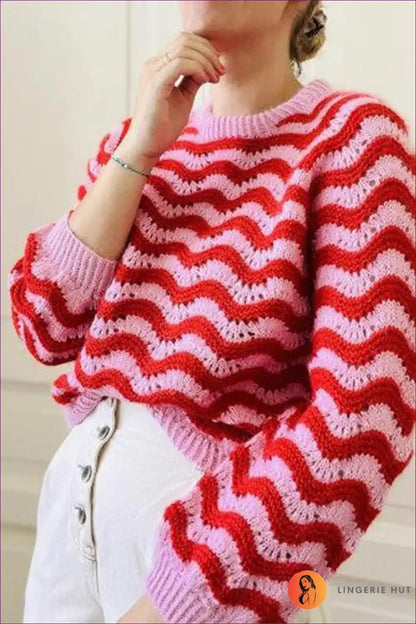 Jumper with Wave Stripes - Artistic Expression for All Season, Casual, Everyday, just In, Modest