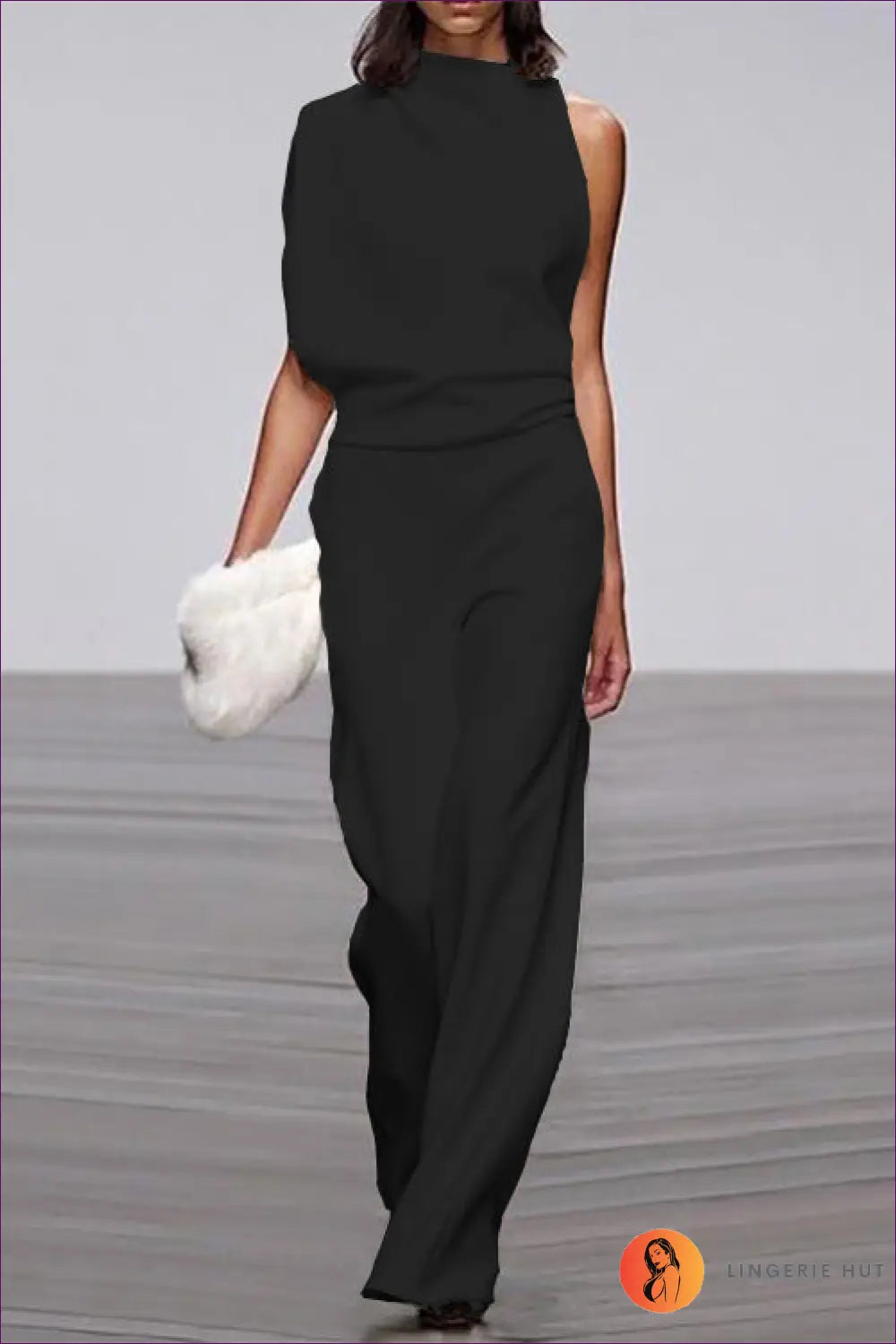 Jumpsuit with Asymmetric Neckline - Modern Minimalism - s / Black - Lingerie Hut - All Season • Backless • Casual
