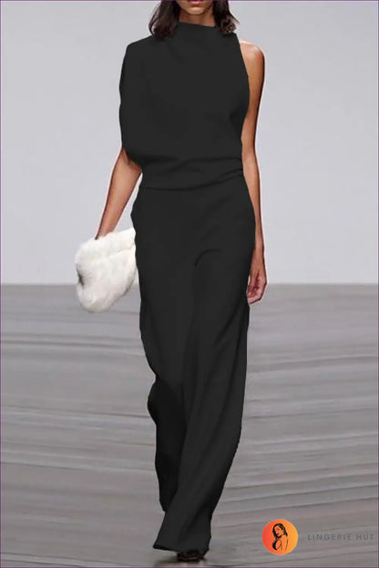 Jumpsuit with Asymmetric Neckline - Modern Minimalism - s / Black - Lingerie Hut - All Season • Backless • Casual