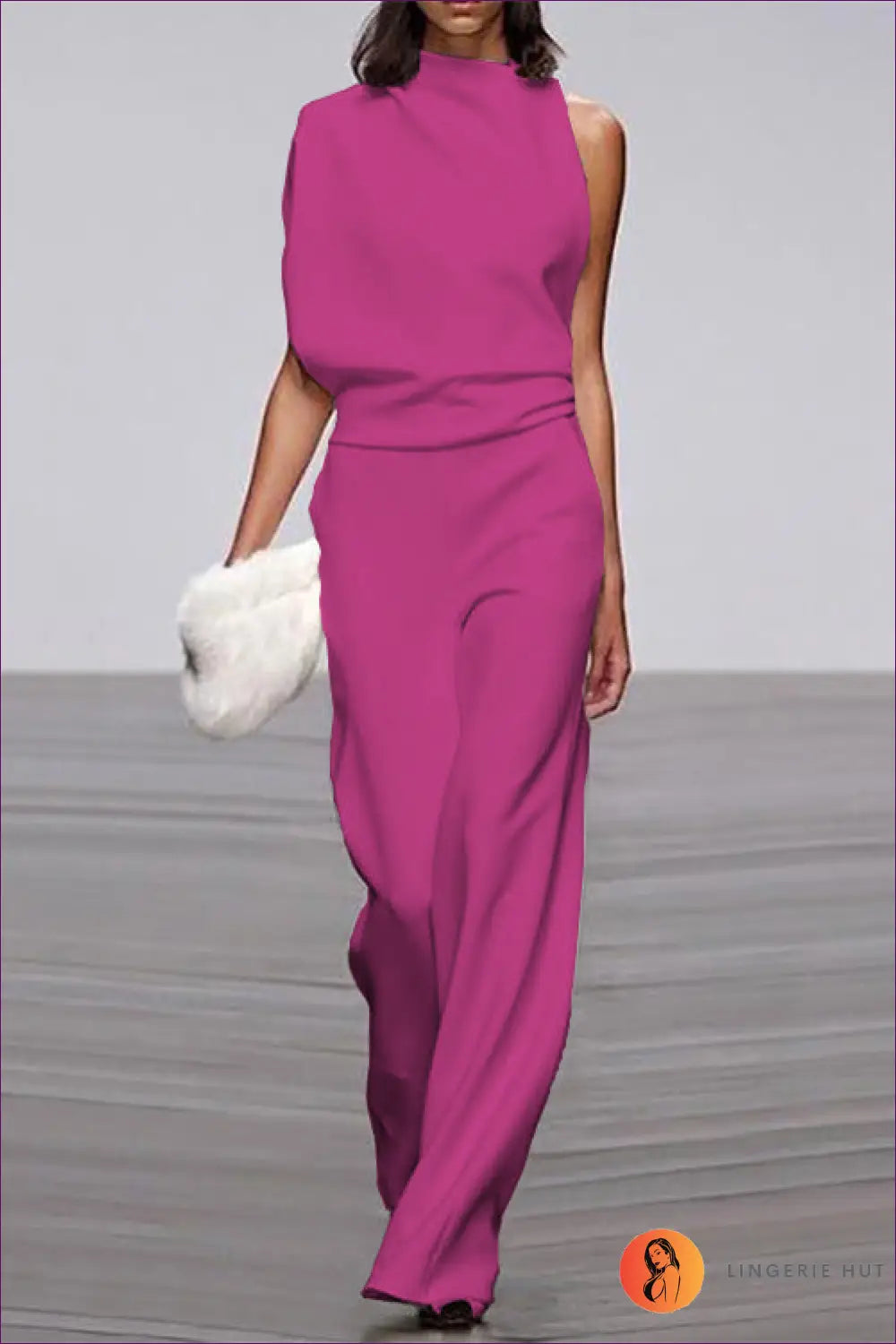 Jumpsuit with Asymmetric Neckline - Modern Minimalism - s / Plum Red - Lingerie Hut - All Season • Backless • Casual
