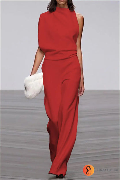 Jumpsuit with Asymmetric Neckline - Modern Minimalism - s / Red - Lingerie Hut - All Season • Backless • Casual