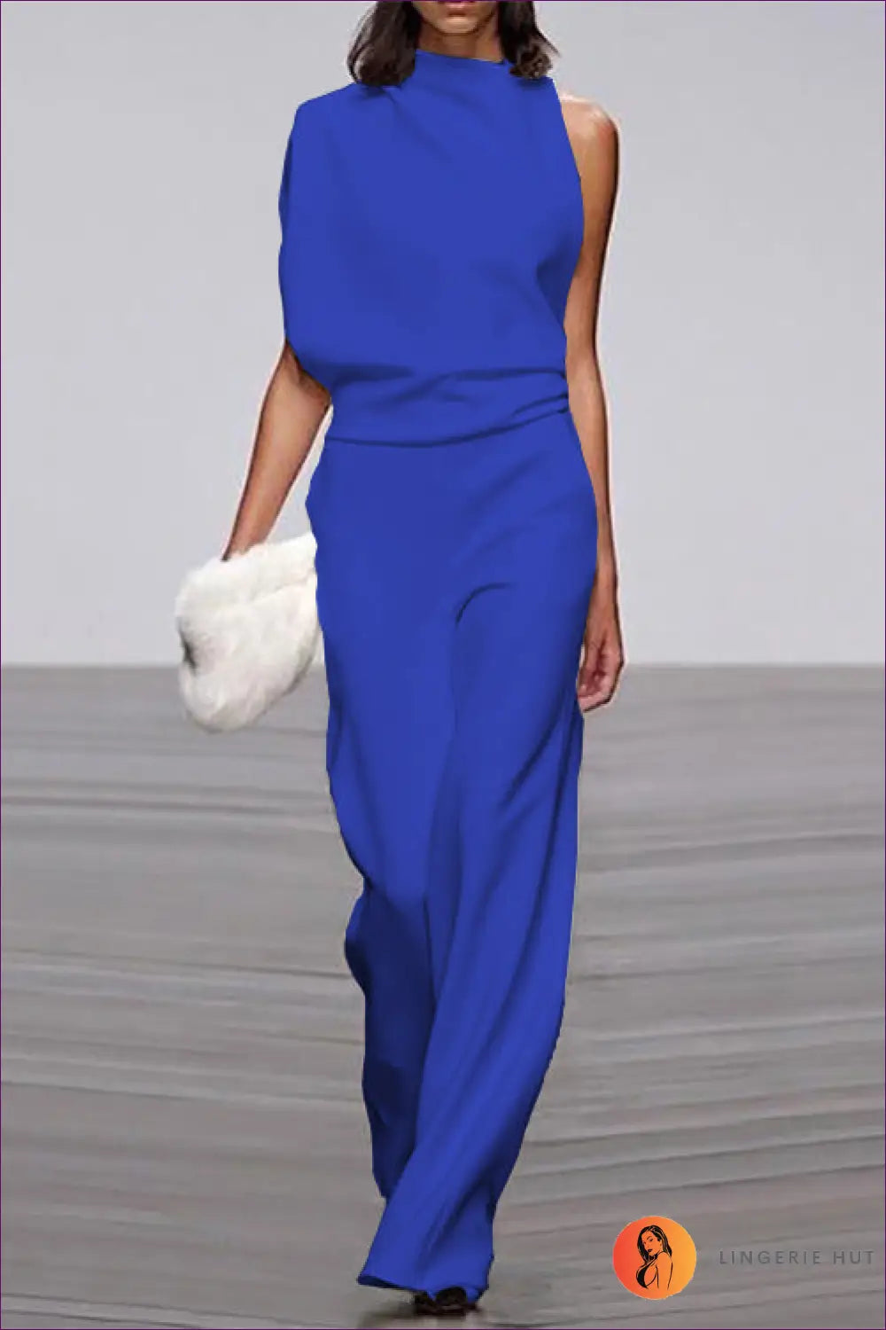 Jumpsuit with Asymmetric Neckline - Modern Minimalism - s / Blue - Lingerie Hut - All Season • Backless • Casual