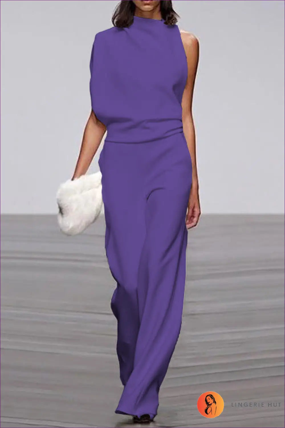 Jumpsuit with Asymmetric Neckline - Modern Minimalism - s / Purple - Lingerie Hut - All Season • Backless • Casual