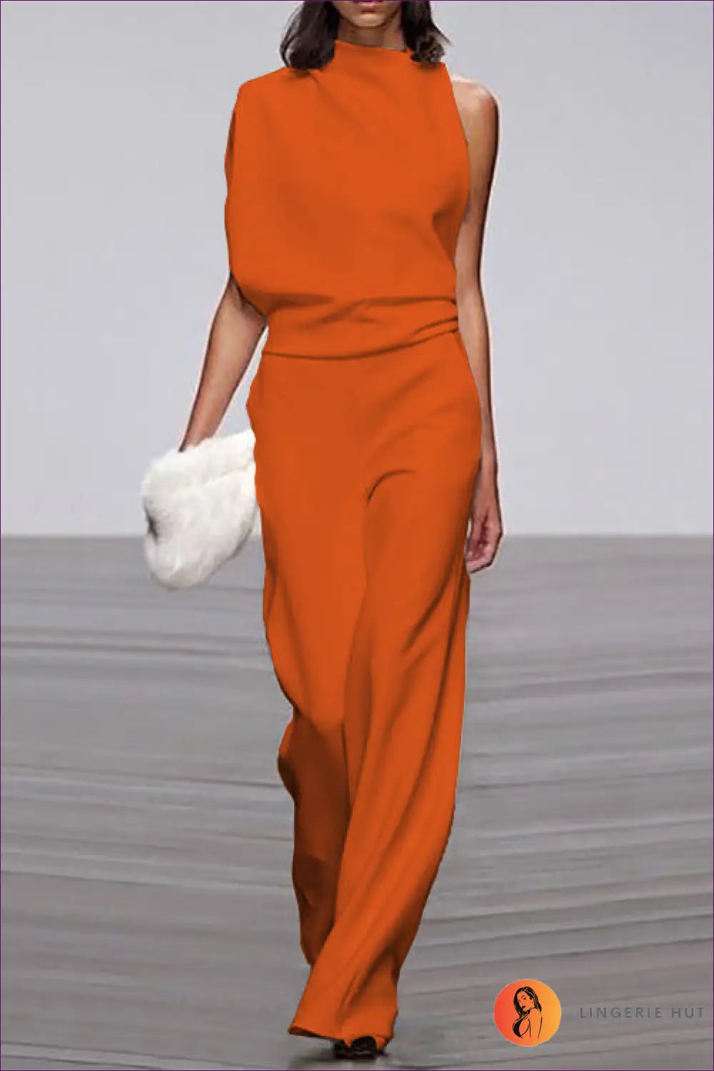 Jumpsuit with Asymmetric Neckline - Modern Minimalism - s / Orange - Lingerie Hut - All Season • Backless • Casual