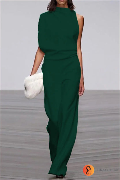 Jumpsuit with Asymmetric Neckline - Modern Minimalism - s / Blackish Green - Lingerie Hut - All Season • Backless