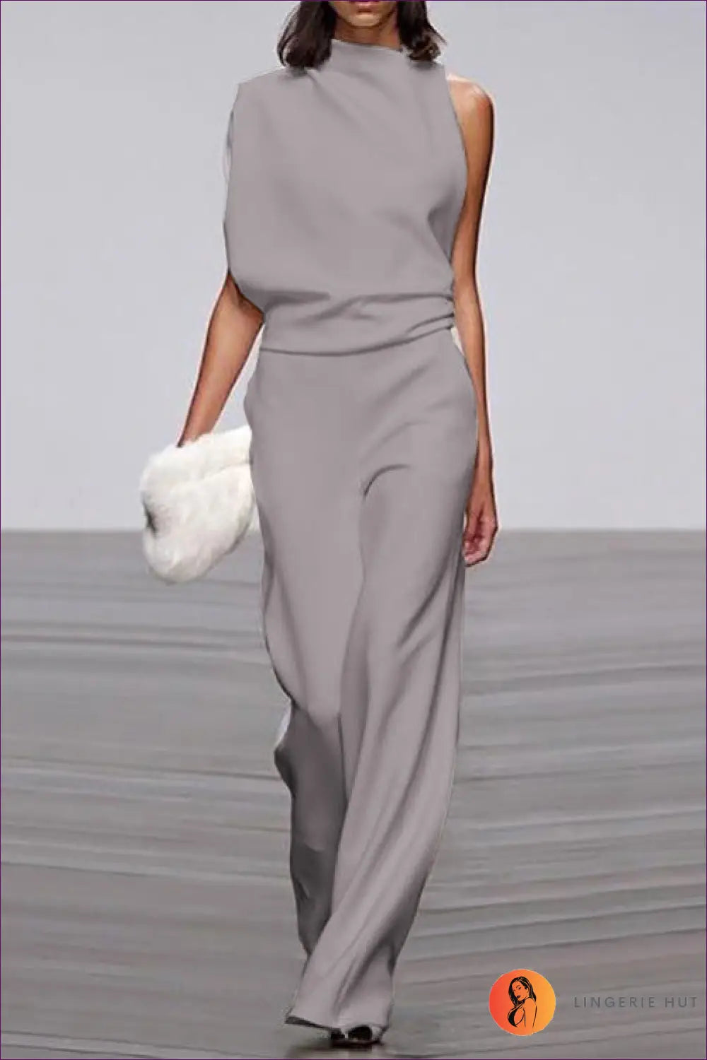 Jumpsuit with Asymmetric Neckline - Modern Minimalism - s / Dark Gray - Lingerie Hut - All Season • Backless • Casual