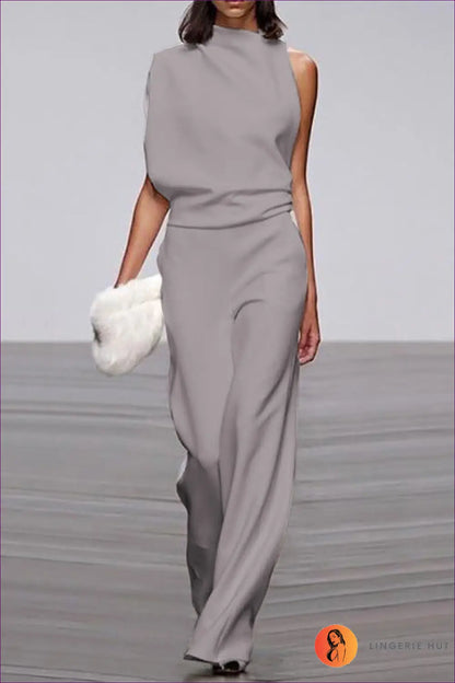 Jumpsuit with Asymmetric Neckline - Modern Minimalism - s / Dark Gray - Lingerie Hut - All Season • Backless • Casual