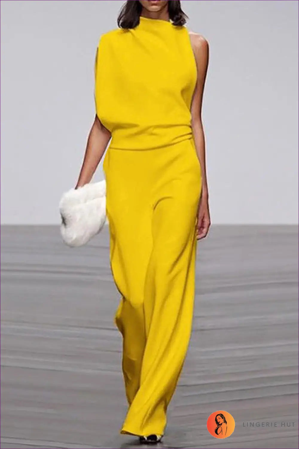 Jumpsuit with Asymmetric Neckline - Modern Minimalism - s / Yellow - Lingerie Hut - All Season • Backless • Casual