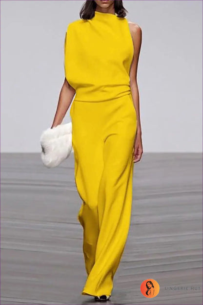 Jumpsuit with Asymmetric Neckline - Modern Minimalism - s / Yellow - Lingerie Hut - All Season • Backless • Casual