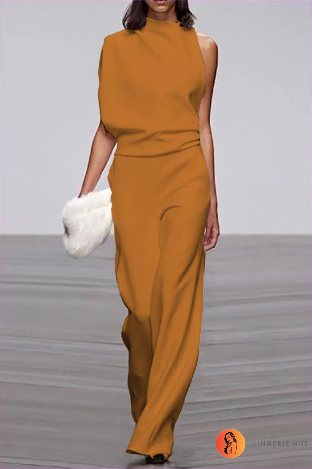 Jumpsuit with Asymmetric Neckline - Modern Minimalism - s / Yellow Orange - Lingerie Hut - All Season • Backless